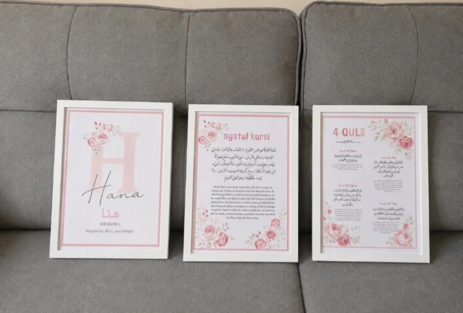 Pink floral set of three