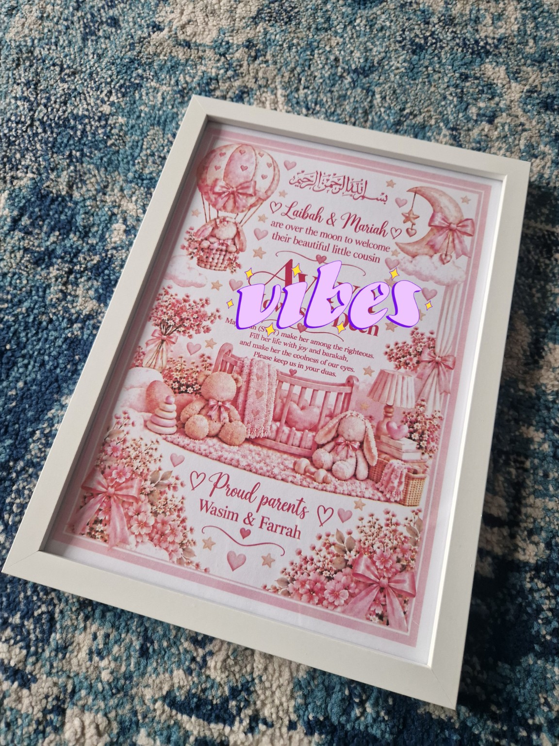 Pink personalised framed print