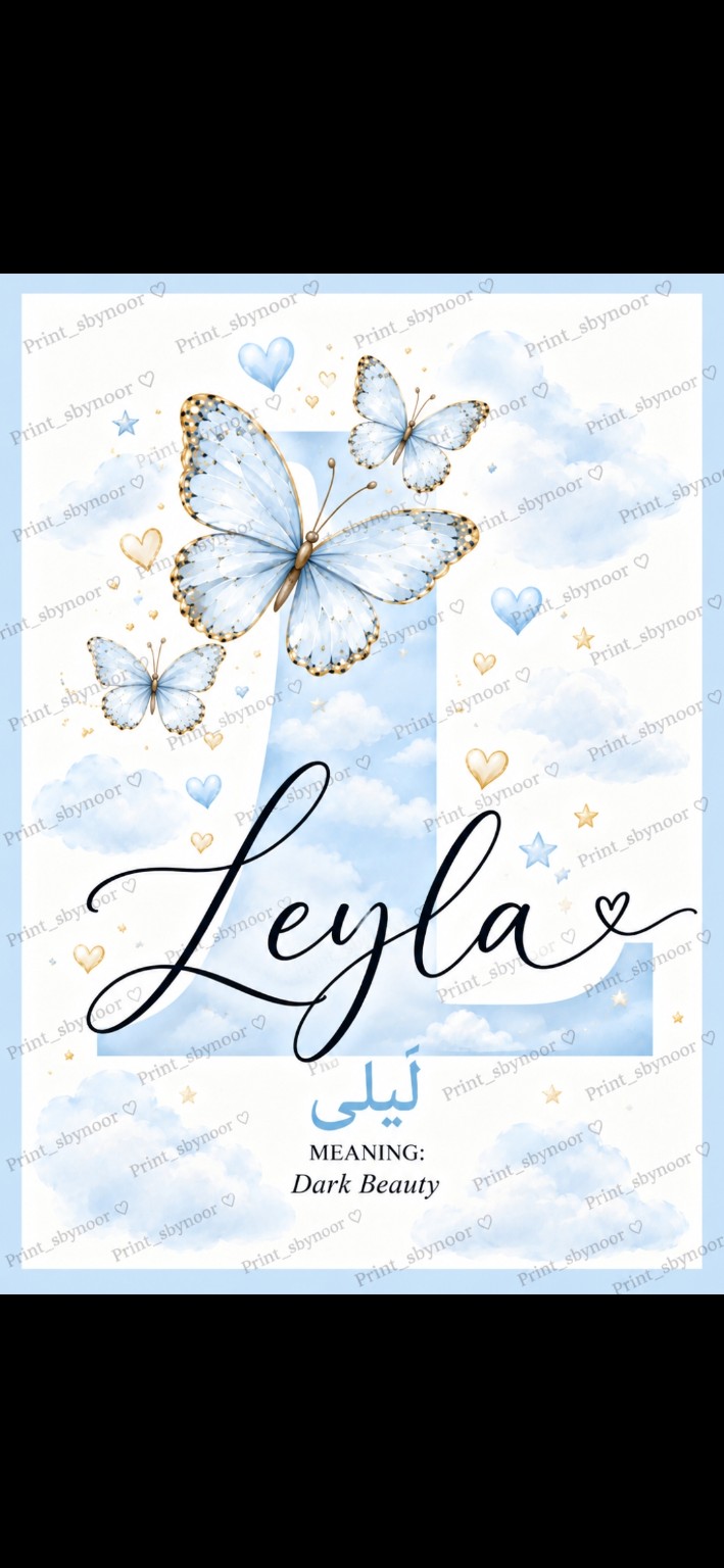 Blue butterfly name print